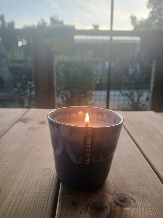 Navy Denim - Happiness Coffee cup candle.